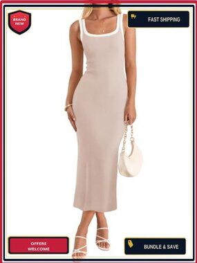 Sleeveless Bodycon Midi Dress Square Neck Ribbed Knit Summer Maternity Casual
